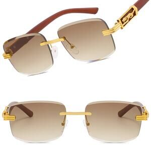 Panther Crest Luxe Bold Vibe Brown Lens Mens Womens Gold Rectangle Sunglasses